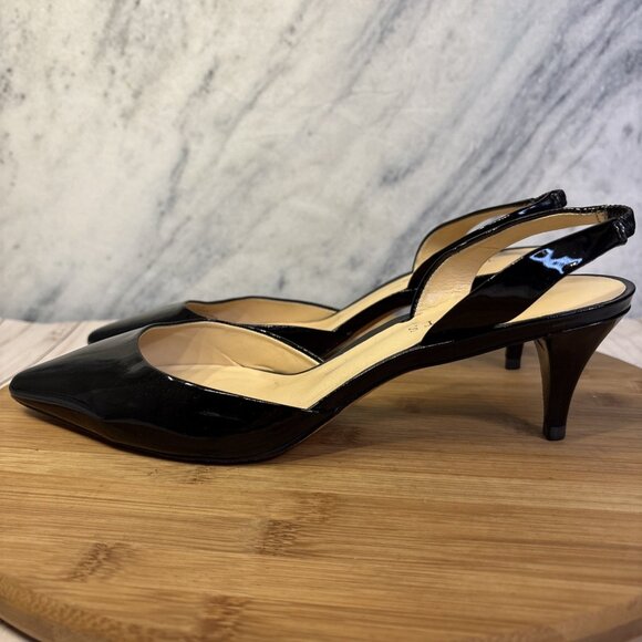 Talbots Sling Back Black Patent Leather Kitten Heels - Picture 5 of 13
